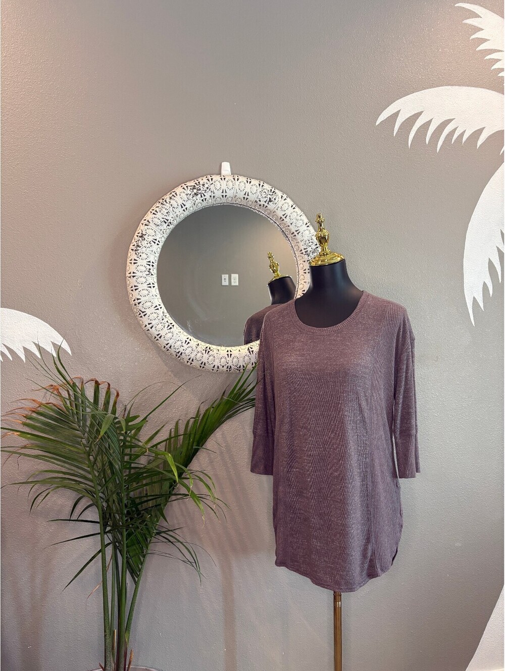 Mauve Purple 3/4 Sleeve Knit Top
